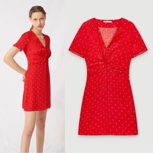 Maje • Ripia Twist-front Polka-dot Floral-jacquard Mini Dress red Rouge